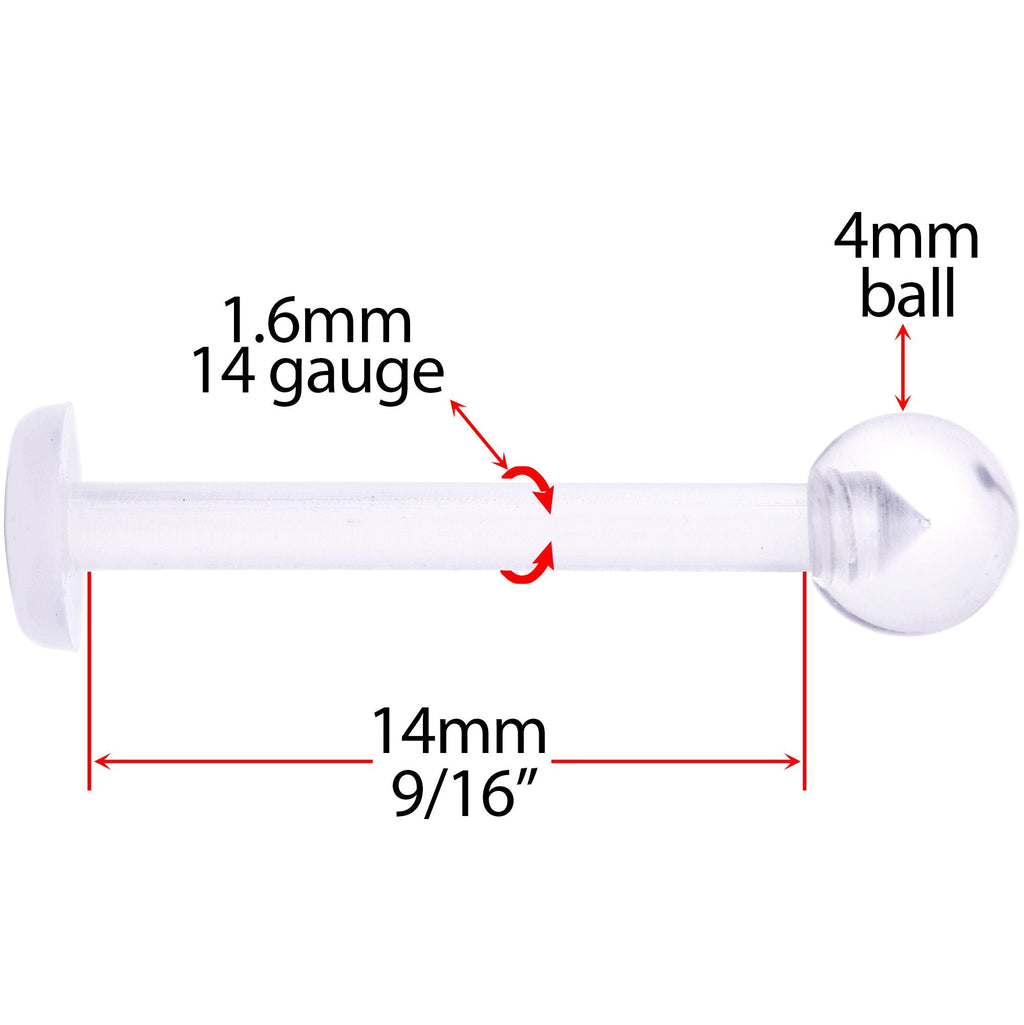 14G 9/16 Clear Flexible Bioplast Straight Barbell Retainer