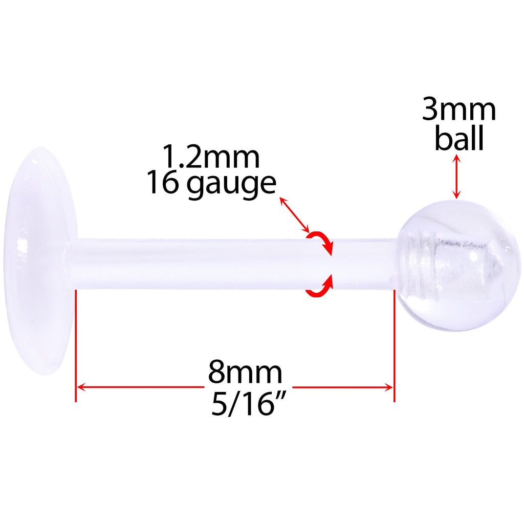 16G 5/16 Clear Flexible Bioplast Labret Monroe Tragus Retainer