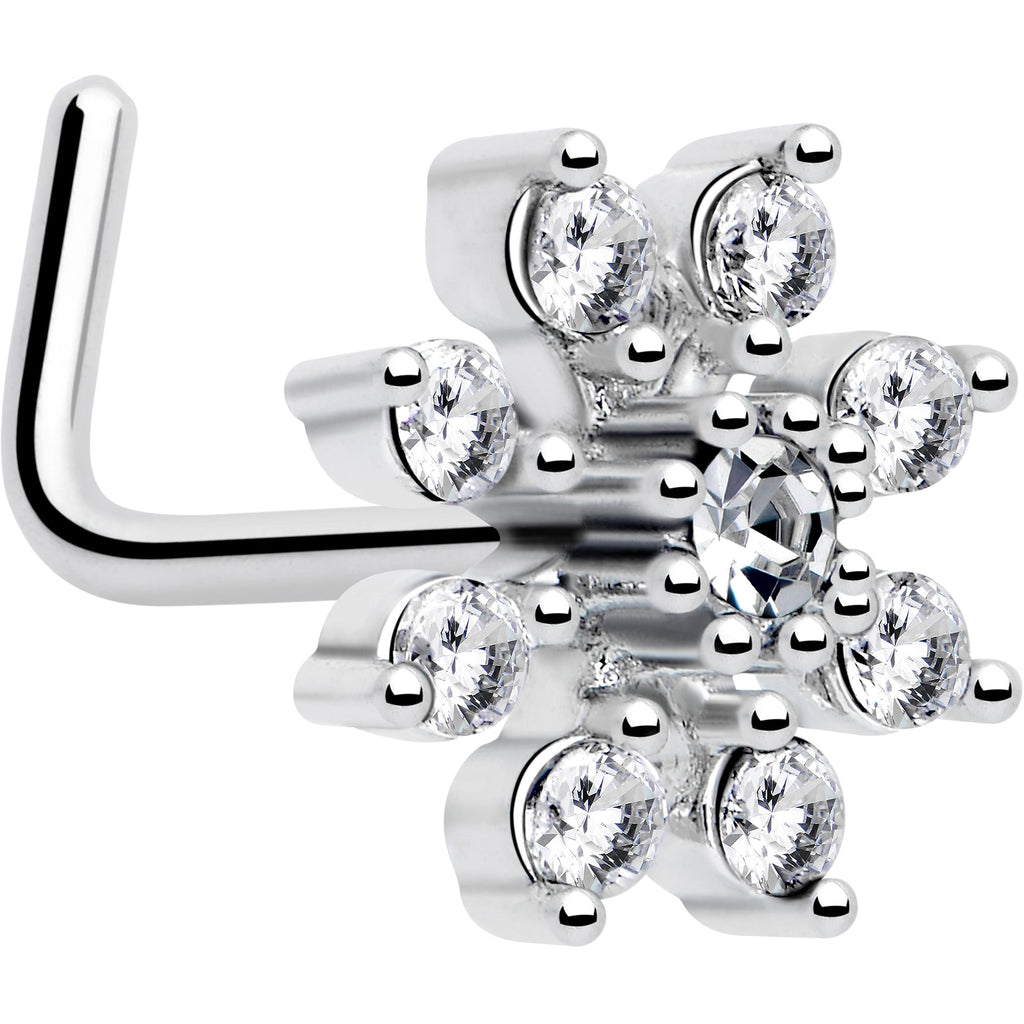 20G 1/4 Clear CZ Gem Flower L Shaped Nose Ring