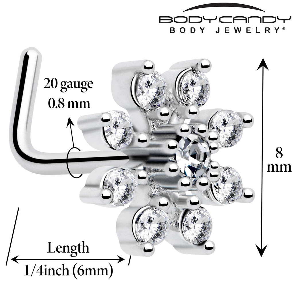 20G 1/4 Clear CZ Gem Flower L Shaped Nose Ring
