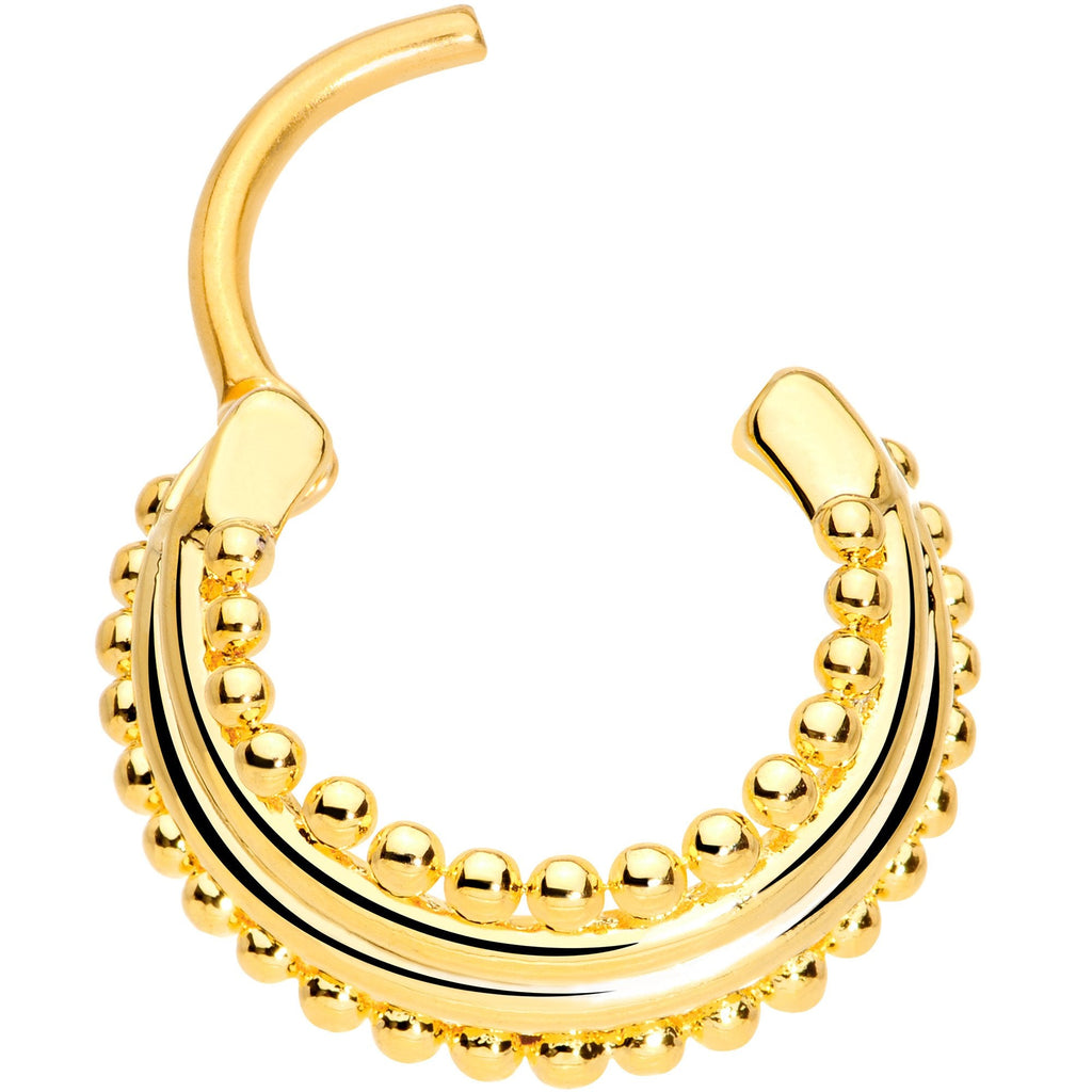 16G 3/8 Gold Tone Delicate Dots Hinged Septum Ring