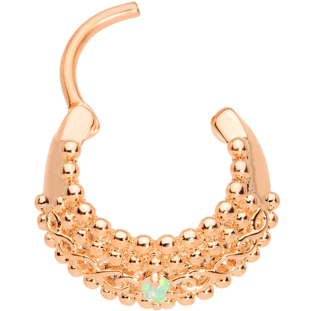 16G 3/8 Green Synthetic Opal Rose Gold Tone Hinged Septum Ring