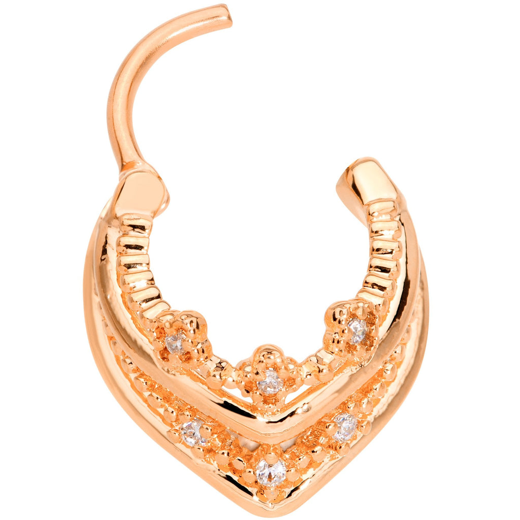 16G 3/8 Rose Gold Tone Pretty Princess Hinged Septum Ring