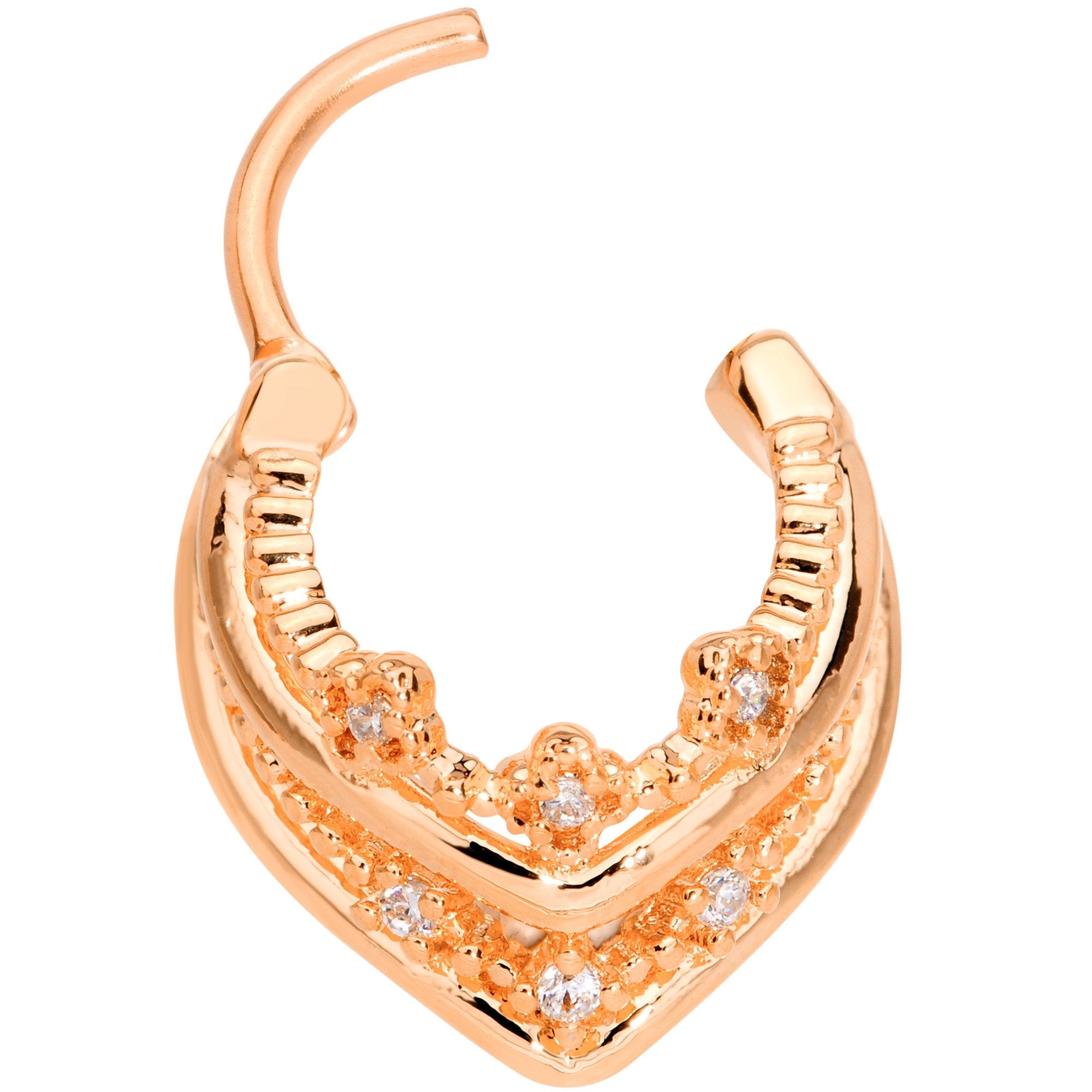 16G 3/8 Rose Gold Tone Pretty Princess Hinged Septum Ring