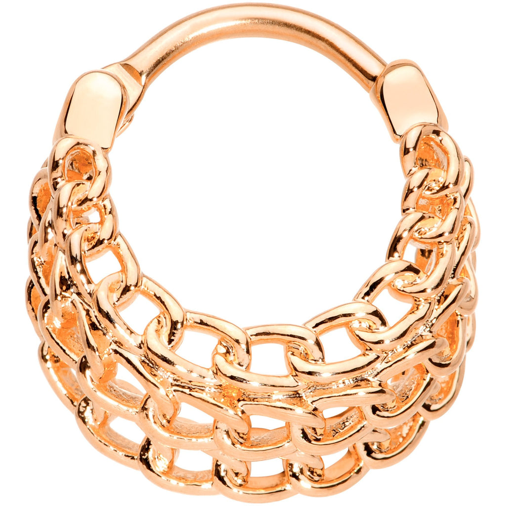 16G 3/8 Rose Gold Tone Triple Chain Hinged Septum Ring