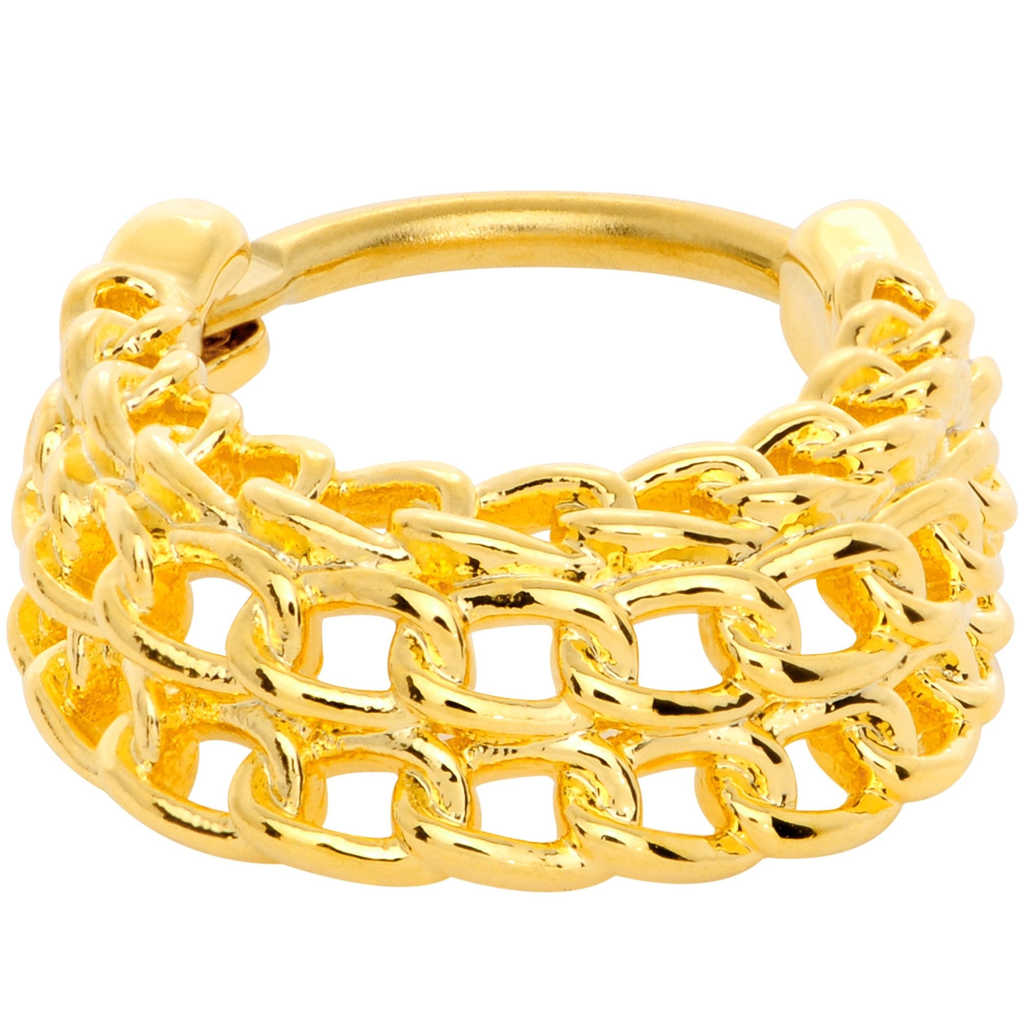 16G 3/8 Gold Tone Triple Chain Hinged Septum Ring