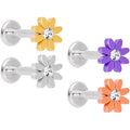 Clear Gem Multicolor Internally Threaded Flower Labret Set of 4