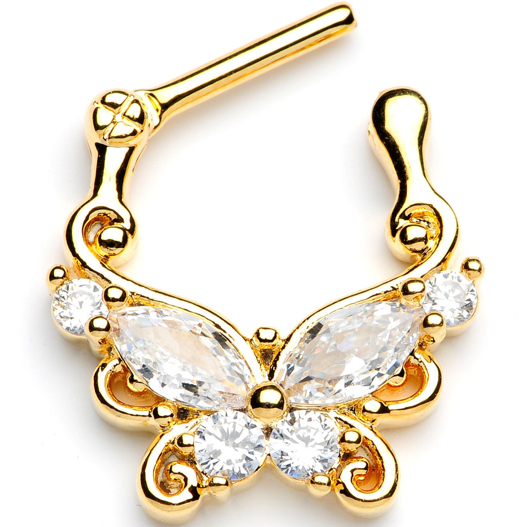 16G 5/16 Clear CZ Gem Gold Tone Butterfly Cartilage Clicker