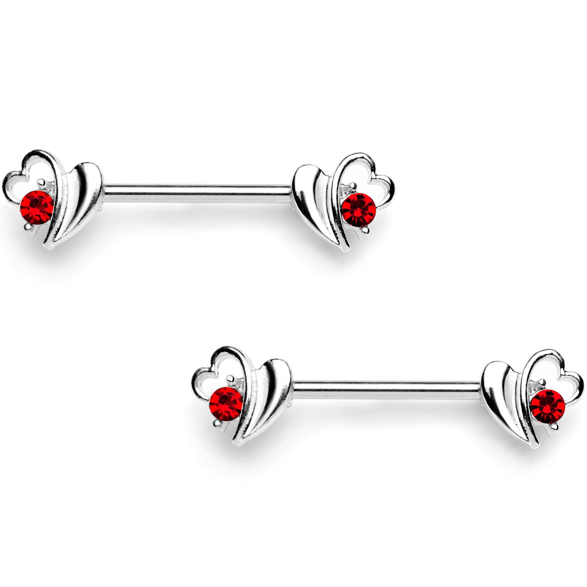 14G 9/16 Red Gem Love Wave Barbell Nipple Ring Set