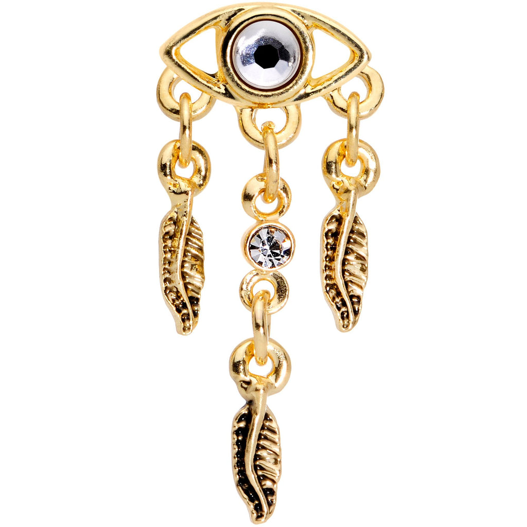 16G 1/4 Clear Gem Gold Tone Eye Feather Cartilage Tragus Earring
