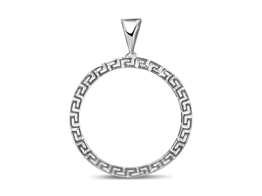 Greek Key Frame Solid White/Yellow/Rose Gold Handmade Coin Pendant , 22mm