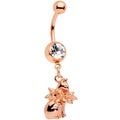 Clear Gem Rose Gold Tone Kitty Cat With A Corsage Dangle Belly Ring