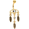 Clear Gem Gold Tone Vision of Feathers Dangle Belly Ring