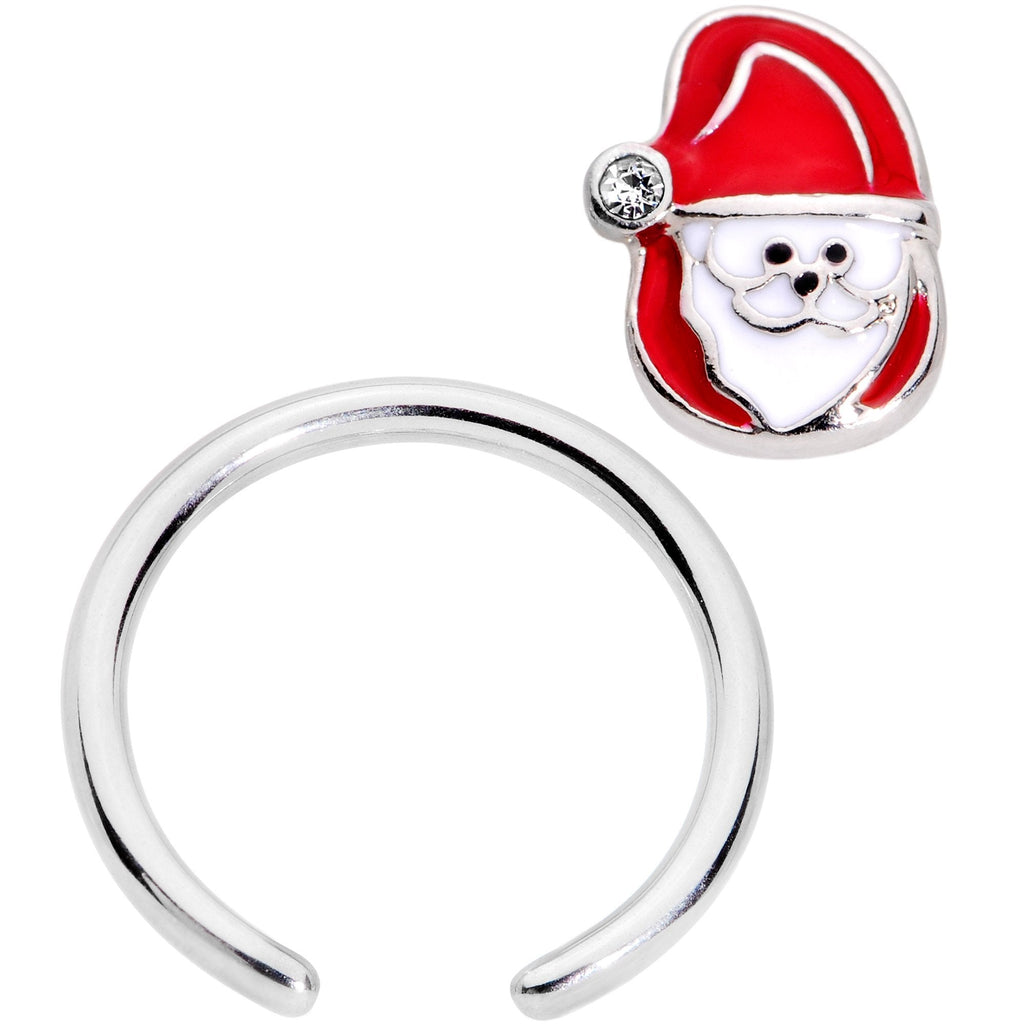 16G 3/8 Clear Gem Happy Santa BCR Captive Ring