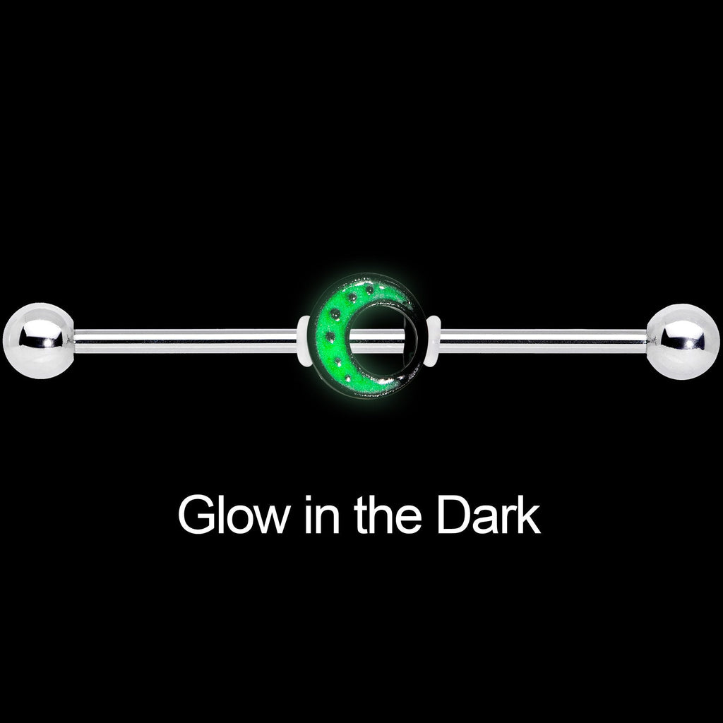 14G Glow in the Dark Crescent Moon Industrial Barbell 38mm