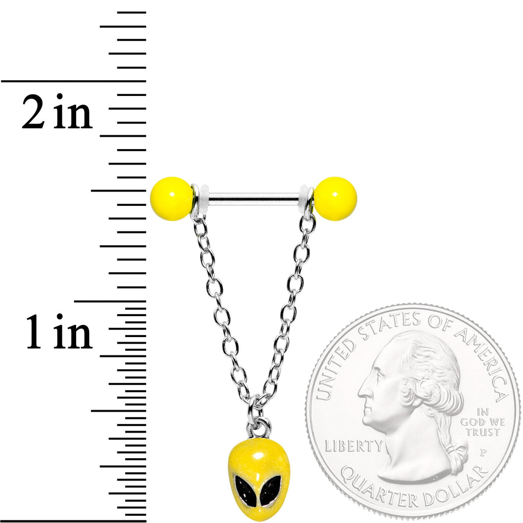 14G 9/16 Yellow Glow Alien Saturn Dangle Barbell Nipple Ring Set
