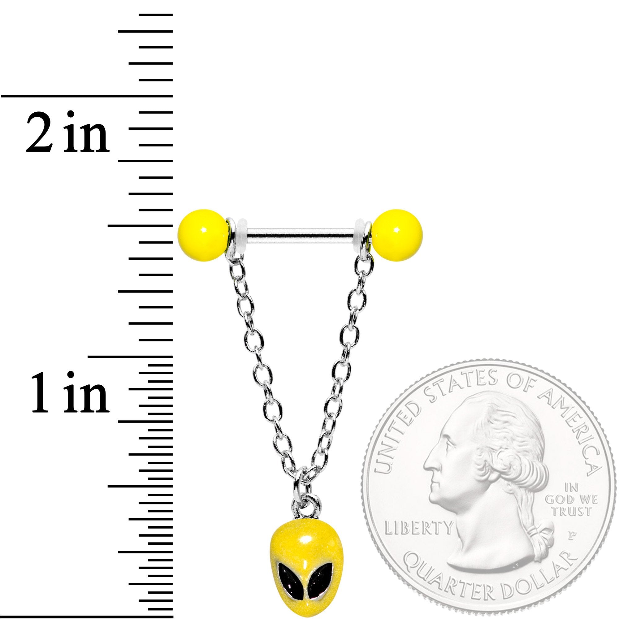 14G 9/16 Yellow Glow Alien Saturn Dangle Barbell Nipple Ring Set