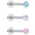 16G 3/8 Clear Pink Blue Star CZ Gem Labret Tragus Set of 3