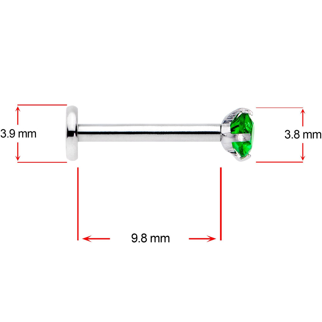 16G 3/8 Pink Aurora Green Round CZ Gem Labret Tragus Set of 3