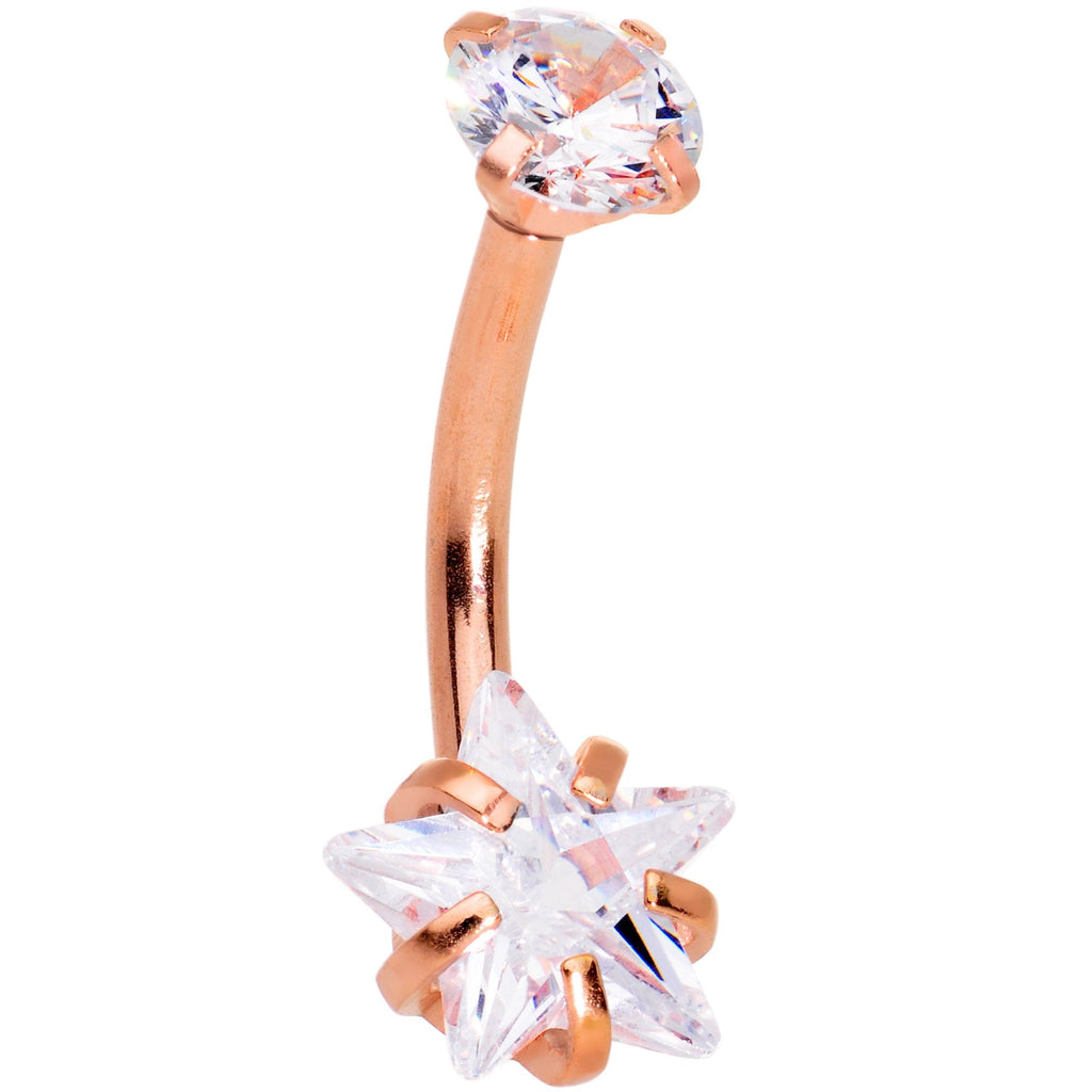 Clear Gem Rose Gold Hue Round Rhombus Heart Star Belly Ring Set of 4
