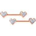 14G 9/16 Rose Gold Tone Valentine Heart Barbell Nipple Ring Set