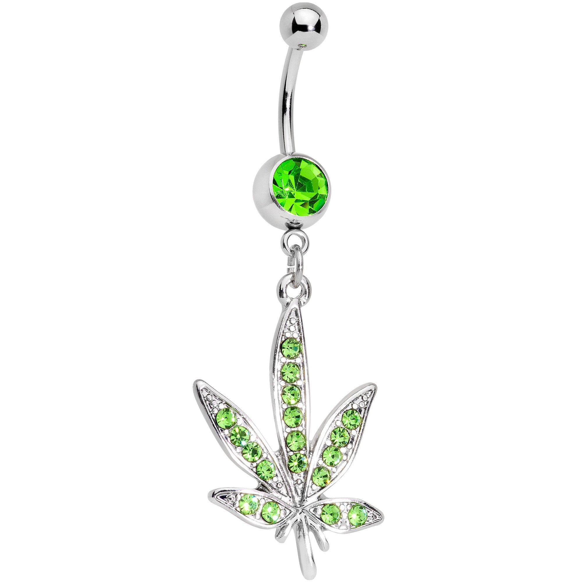 Green Gem 420 Somewhere Marijuana Dangle Belly Ring