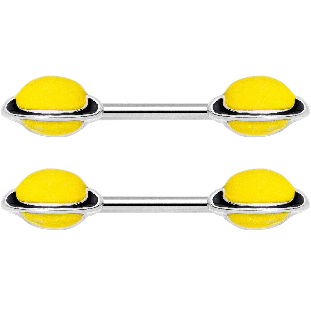 14G 9/16 Yellow Glow in the Dark Saturn Barbell Nipple Ring Set