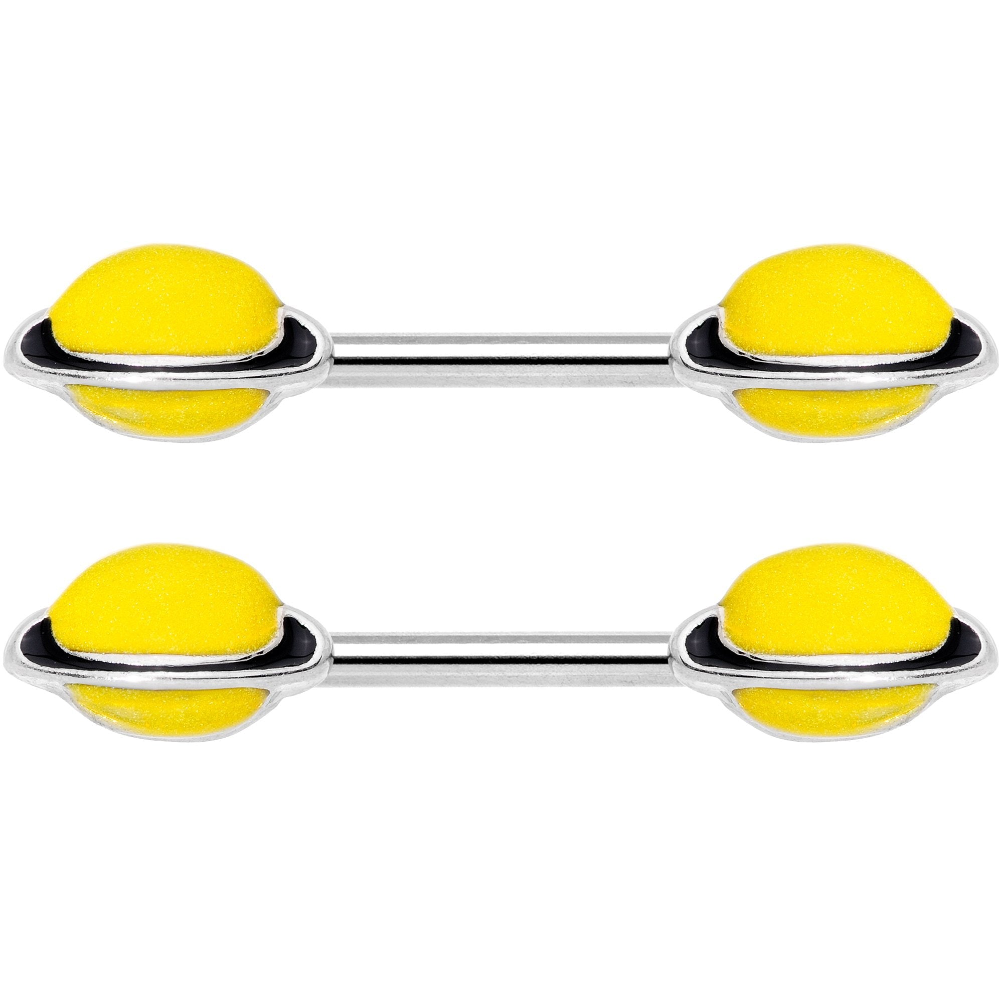 14G 9/16 Yellow Glow in the Dark Saturn Barbell Nipple Ring Set