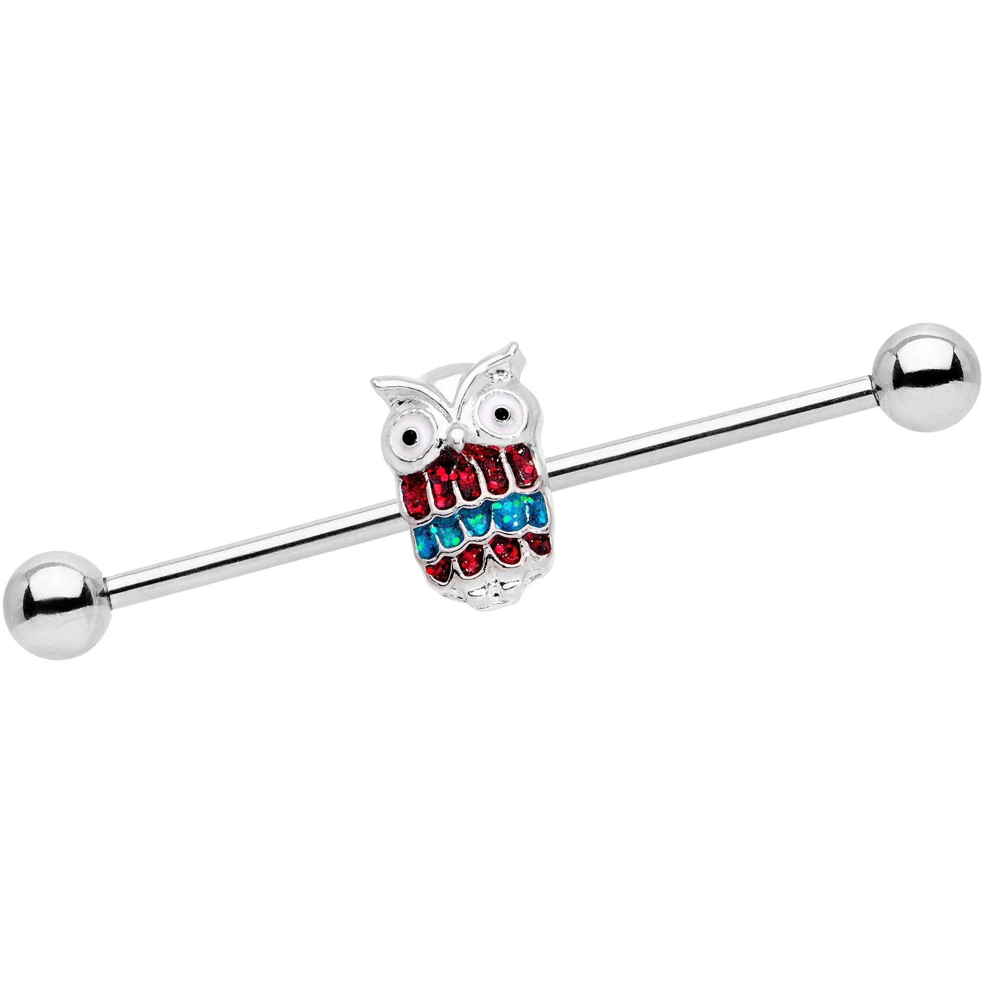 14G Happy Holiday Hoot Owl Industrial Barbell 38mm