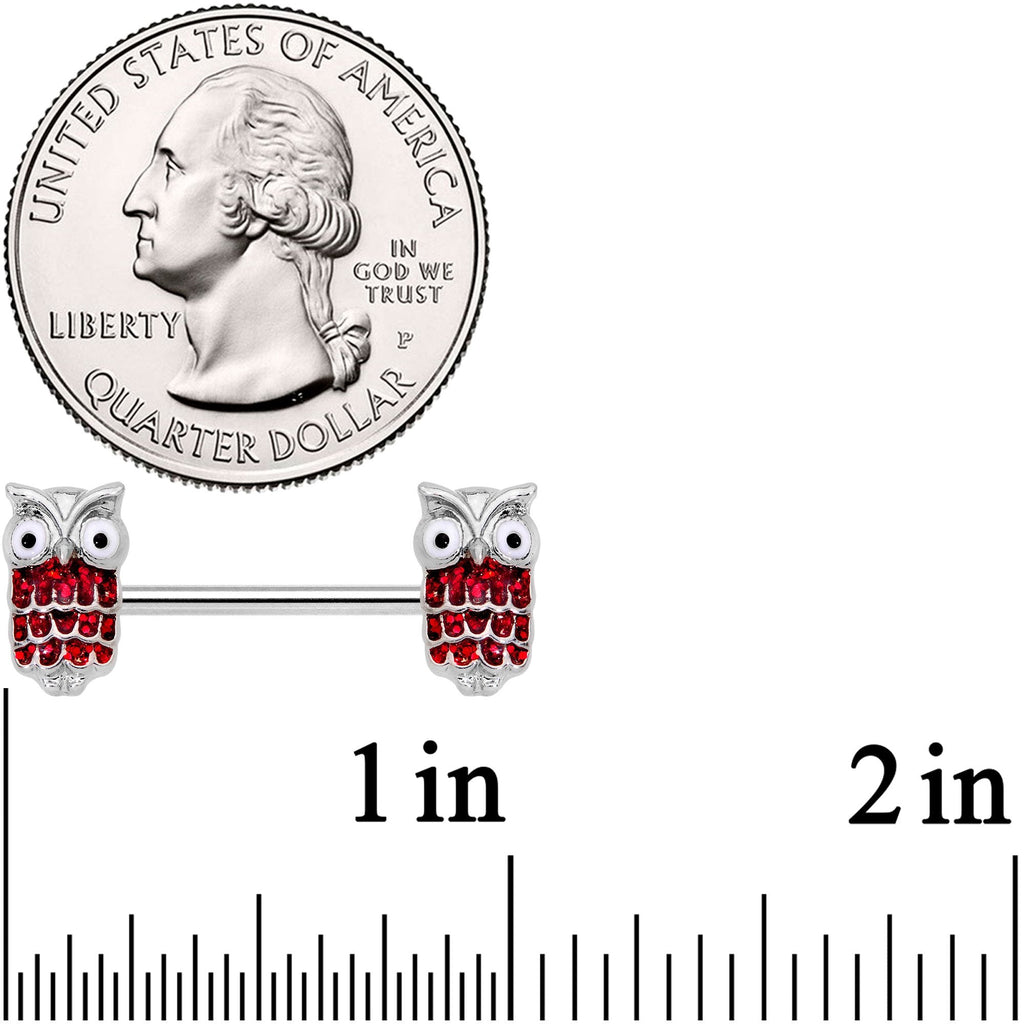 14G 9/16 Red Happy Holiday Hoot Owl Barbell Nipple Ring Set
