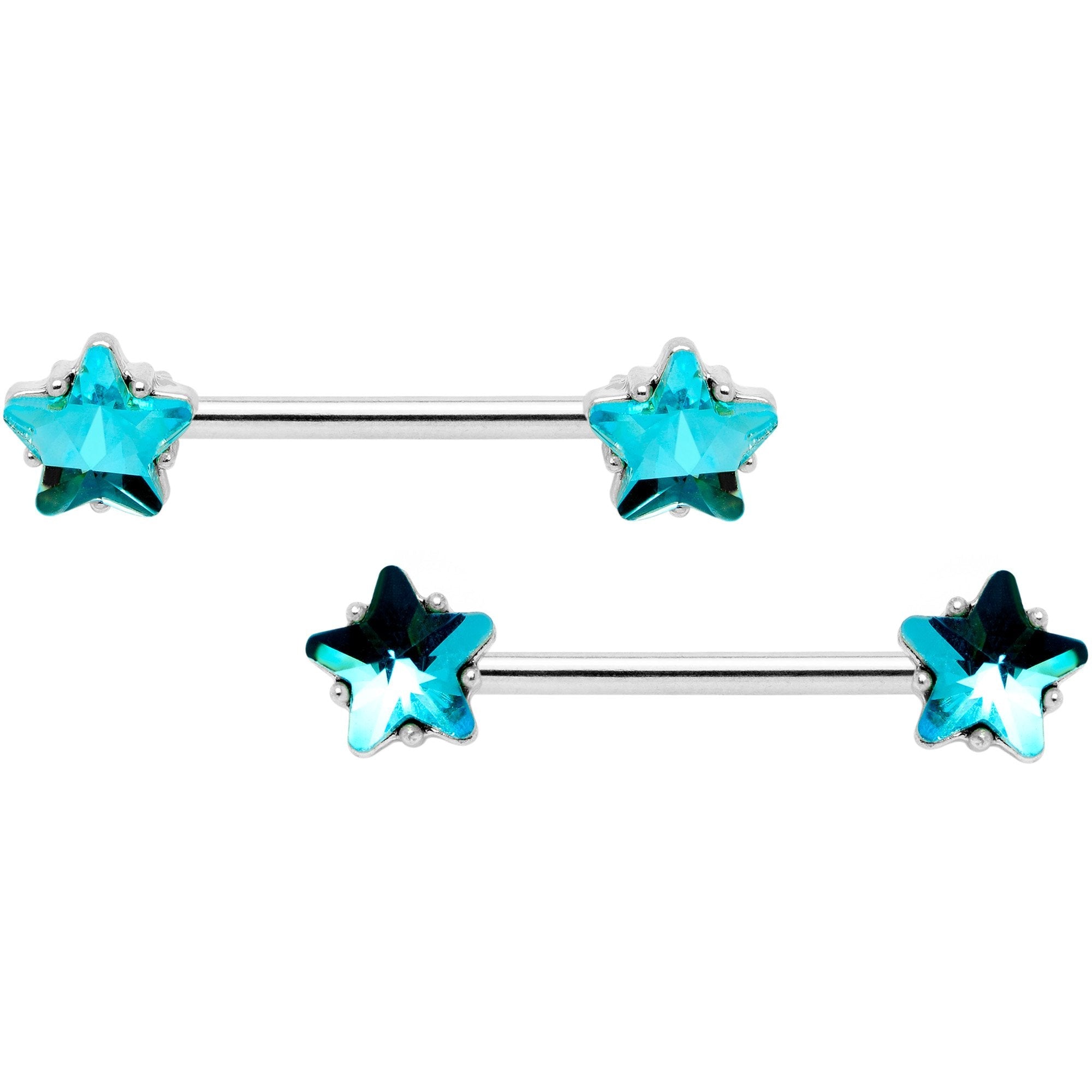 14G 9/16 1/2 Blue Star Gem BCR Barbell Nipple Ring Set