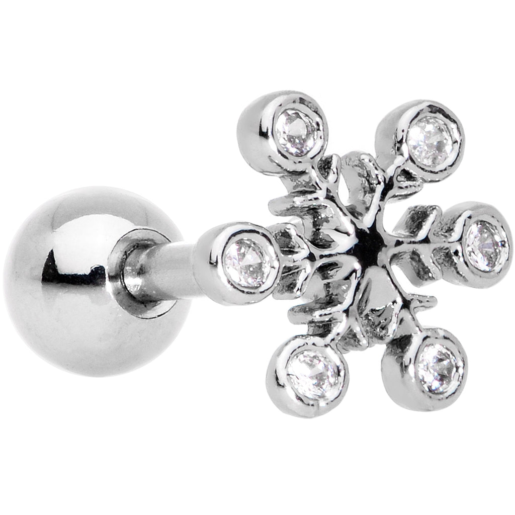 Clear Gem Winter Fun Snowflake Snowman Cartilage Tragus Set of 2