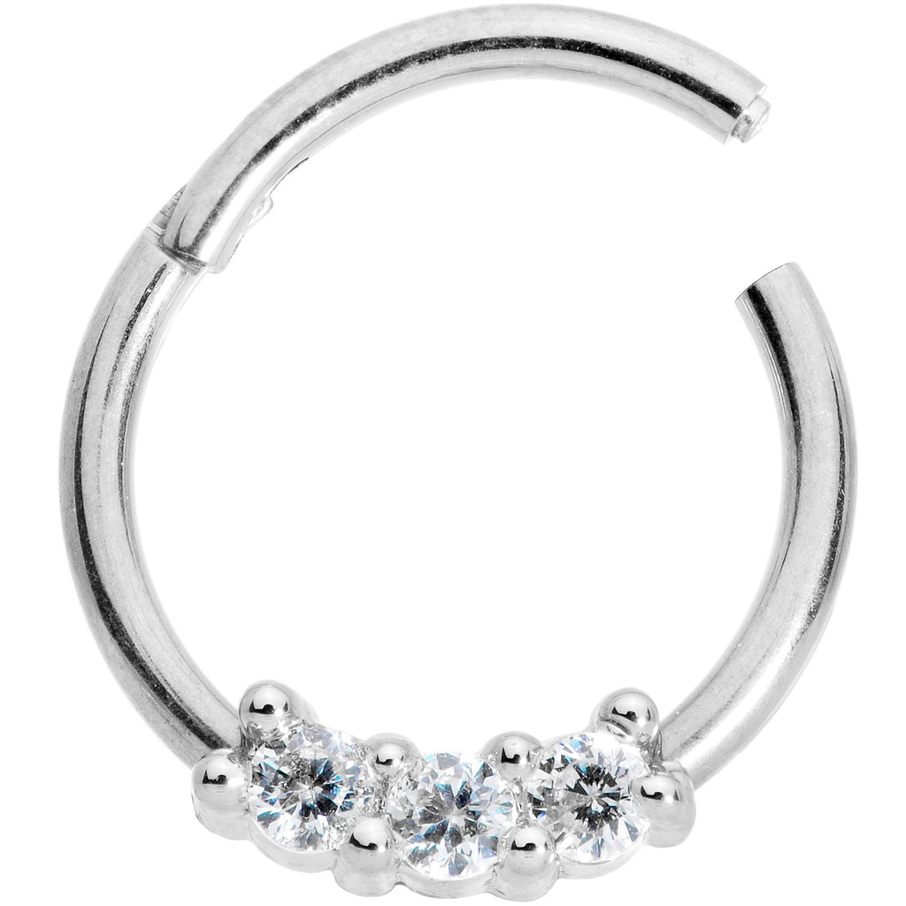 16G 3/8 Clear CZ Gem Trio Hinged Segment Ring
