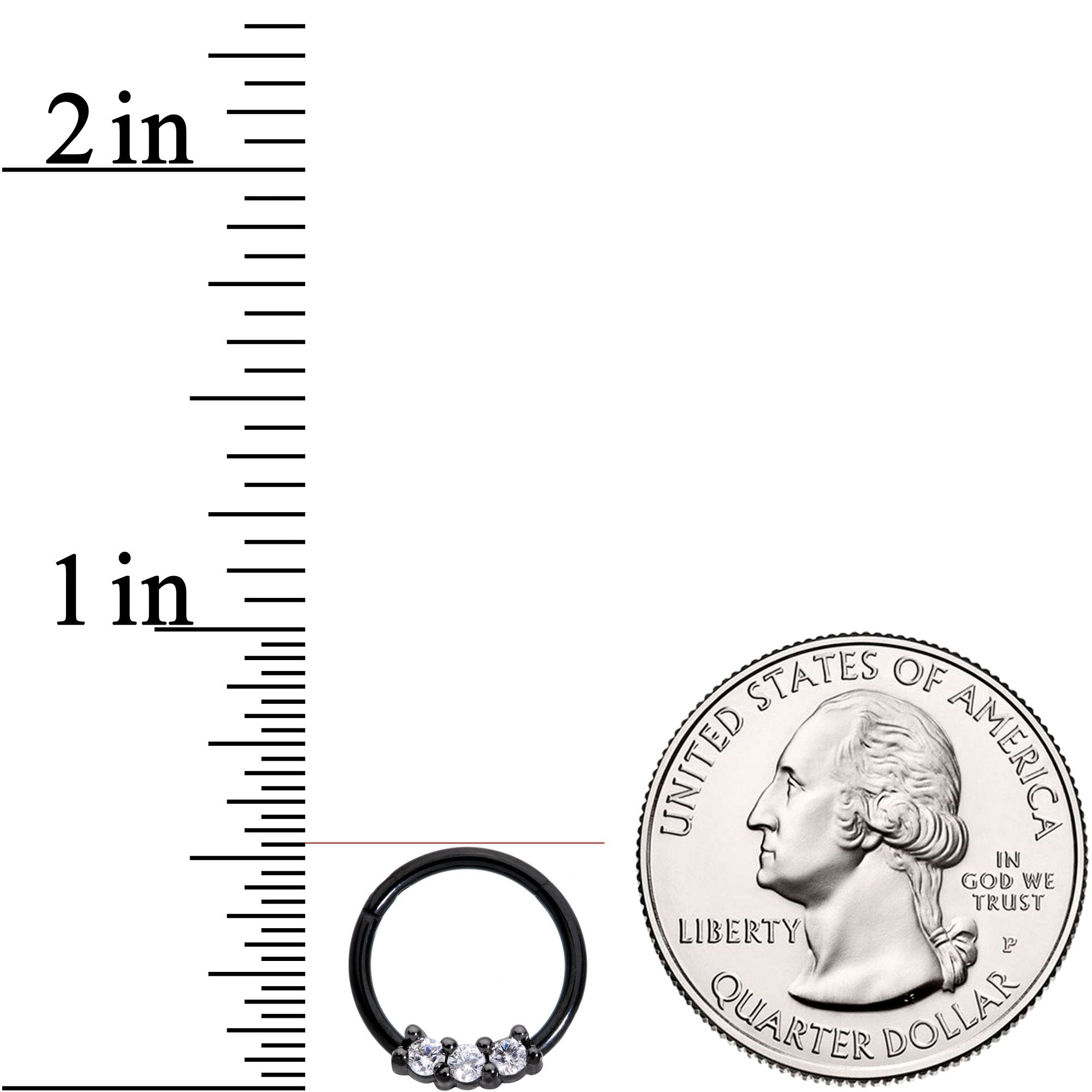 16G 3/8 Clear CZ Gem Black Trio Hinged Segment Ring