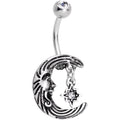 Clear Gem Serene Moon and Star Dangle Belly Ring