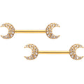 14G 9/16 Clear Gem Gold Tone Crescent Moon Barbell Nipple Ring Set