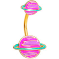 Gold Tone Pink Planet Saturn Double Mount Belly Ring