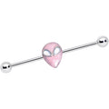 14G White Faux Opal Pink Alien Invader Industrial Barbell 38mm