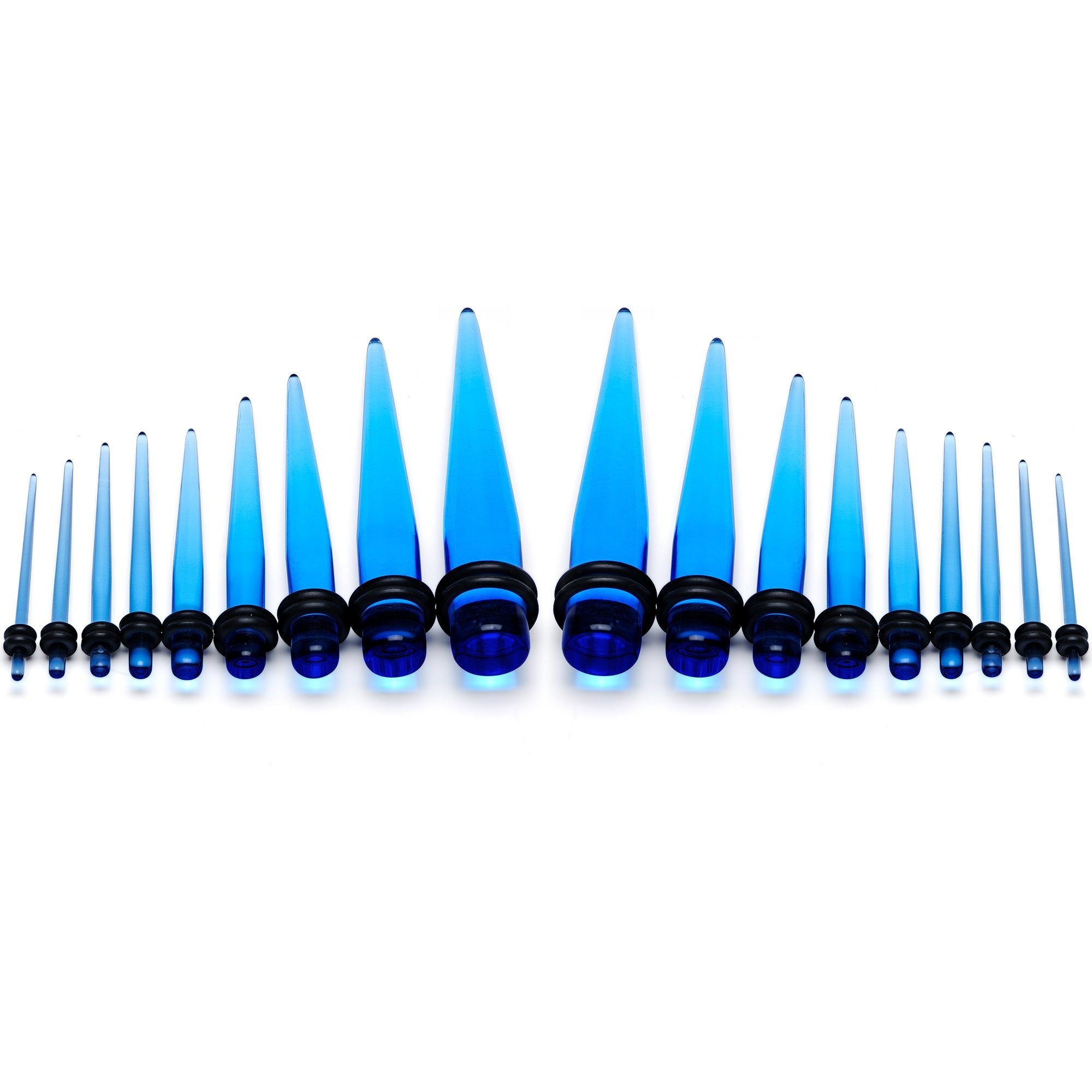 14 to 00G Light Blue Acrylic Straight Taper 18 Piece Stretching Kit