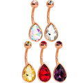 Color Gem Rose Gold Tone Drop Glamour Belly Ring Set of 5