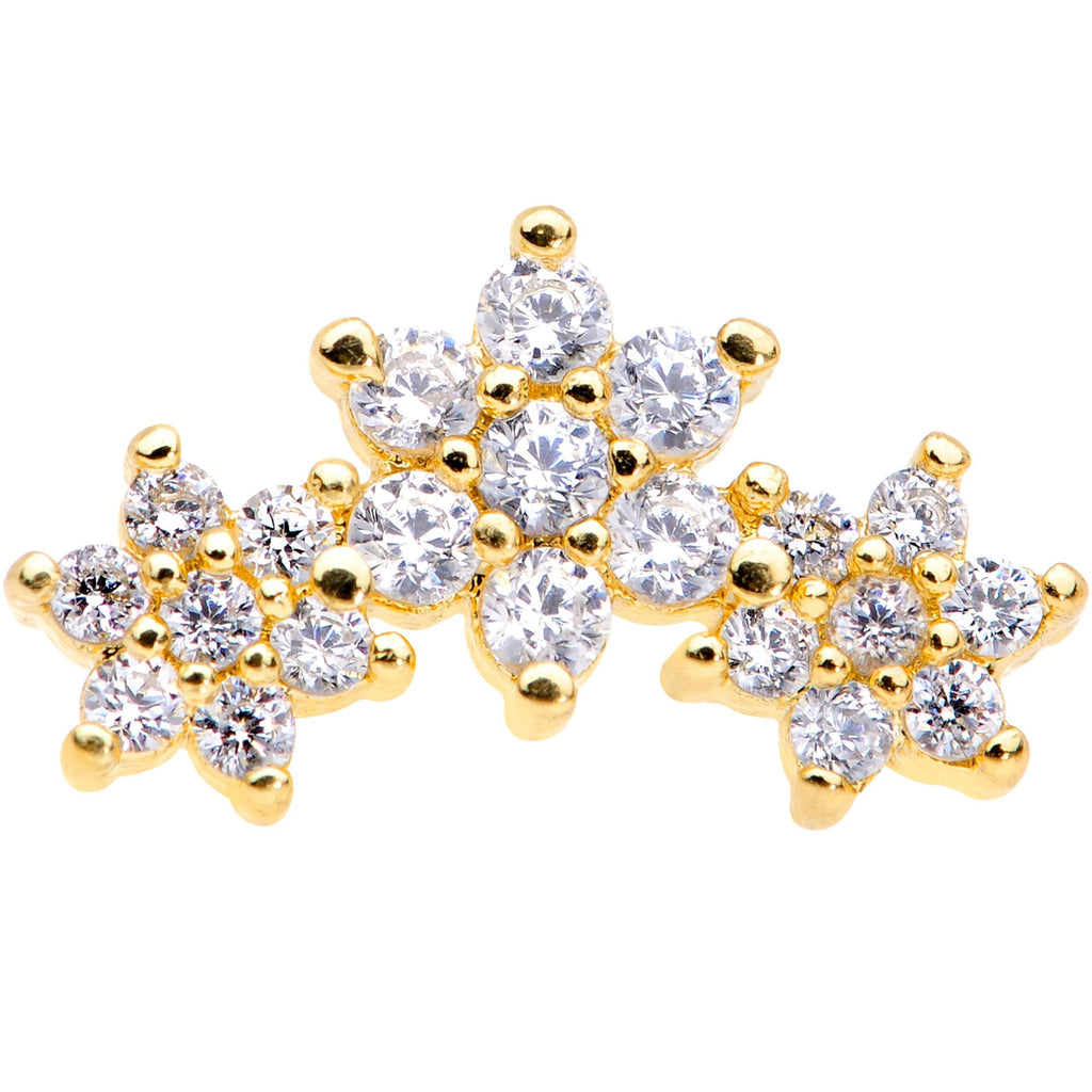 16G 5/16 Clear CZ Gold Tone Flowers Cartilage Tragus Earring