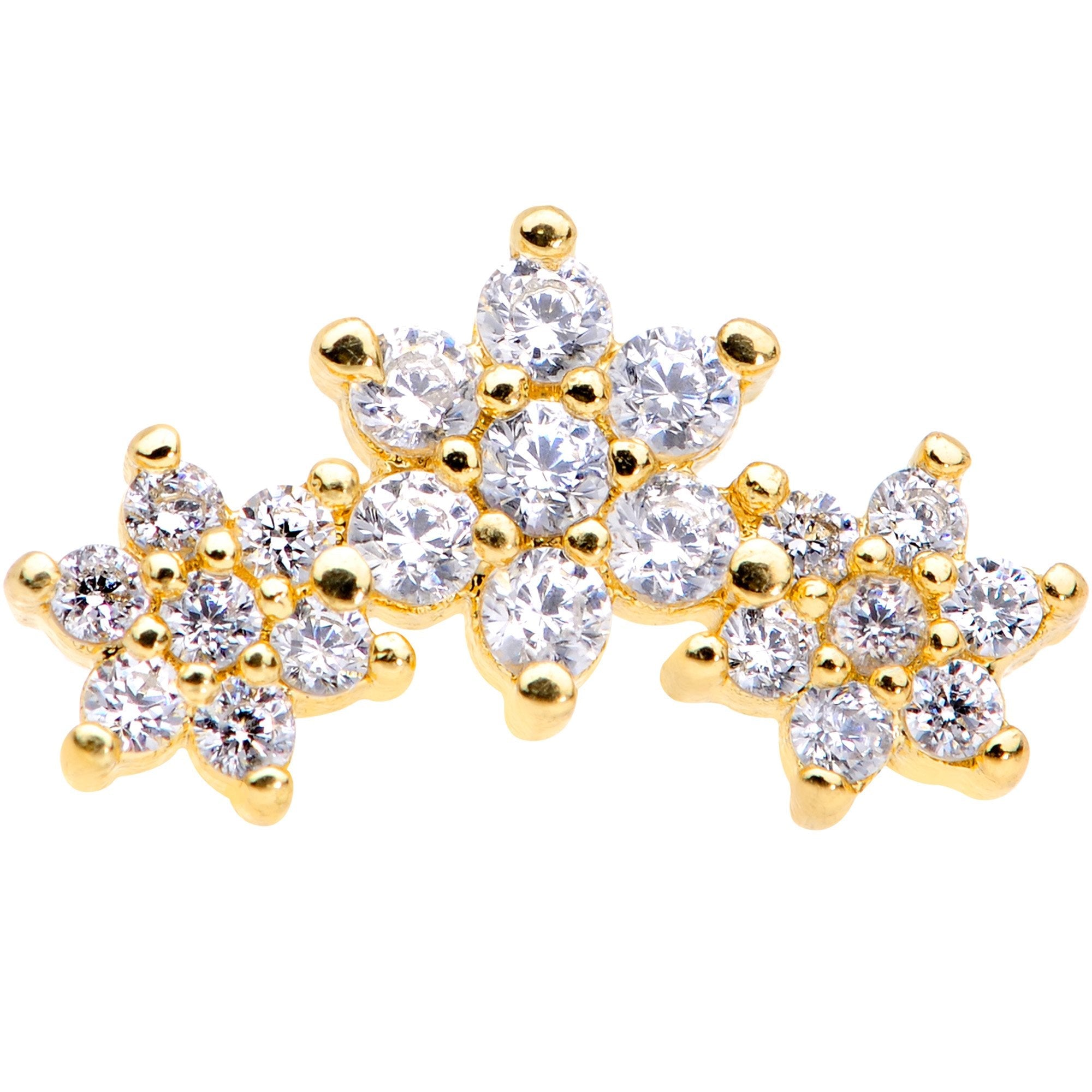 16G 5/16 Clear CZ Gold Tone Flowers Cartilage Tragus Earring