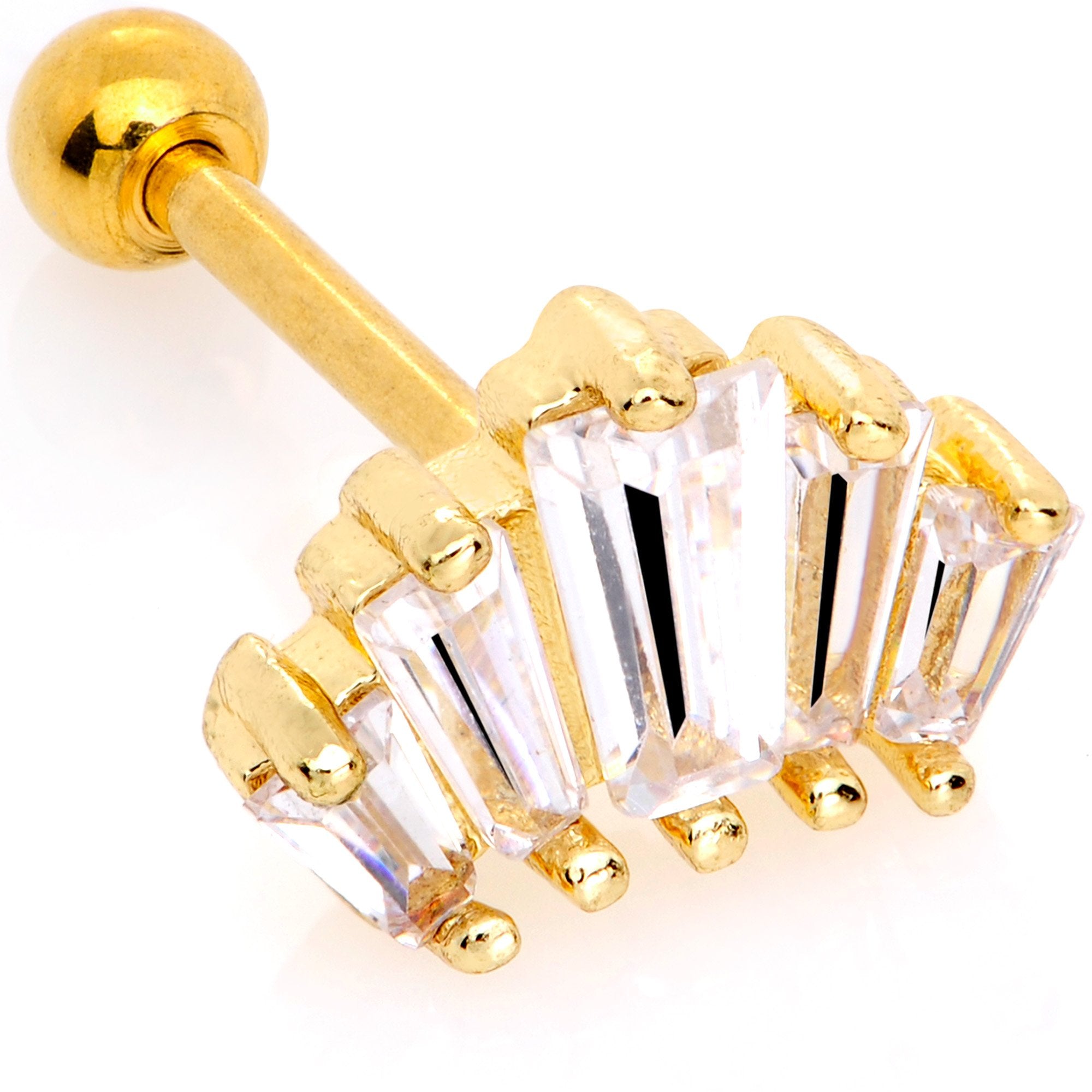 18G 5/16 Clear CZ Gold Tone Crown Cartilage Tragus Earring