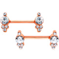 14G 9/16 Clear Gem Rose Gold Tone Circle Barbell Nipple Ring Set