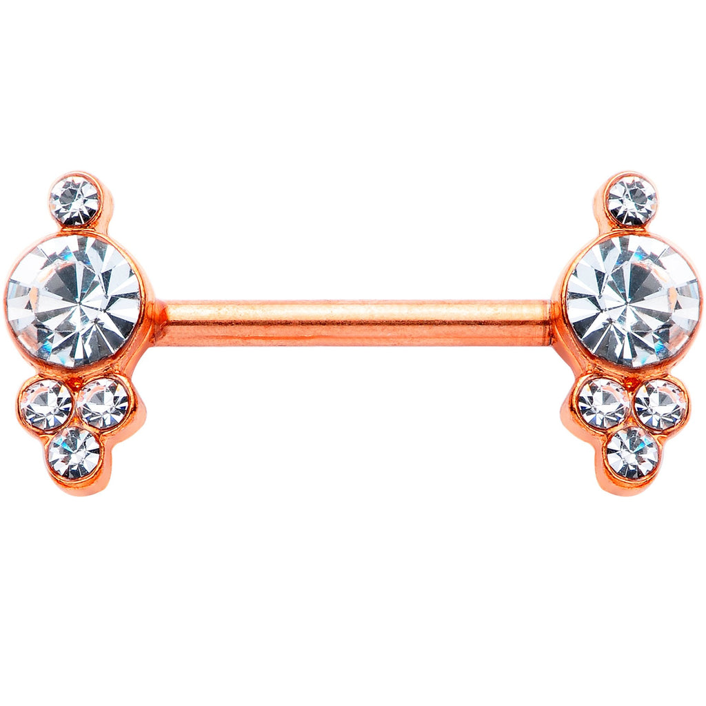 14G 9/16 Clear Gem Rose Gold Tone Circle Barbell Nipple Ring Set