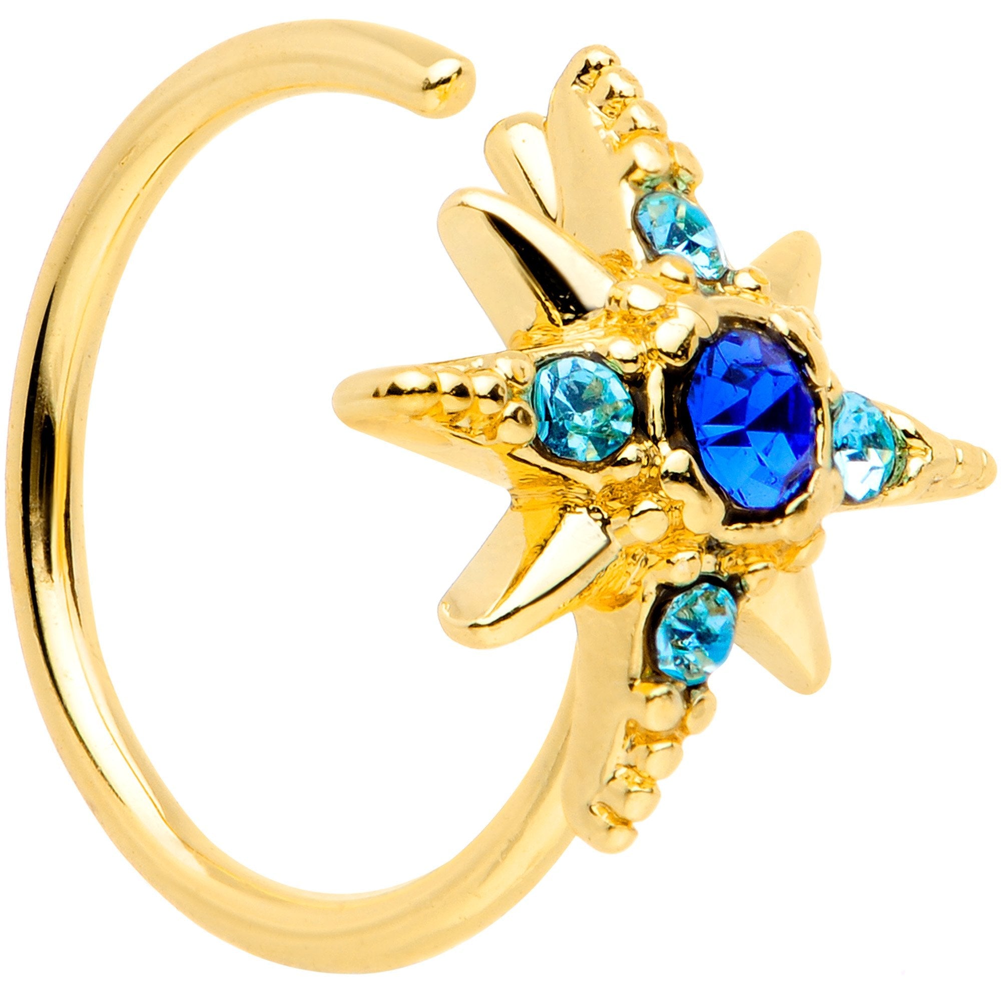 20G 5/16 Blue Gem Gold Tone Star Seamless Circular Ring