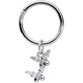 16G 3/8 Clear CZ Gem Fluttering Butterflies Hinged Segment Ring