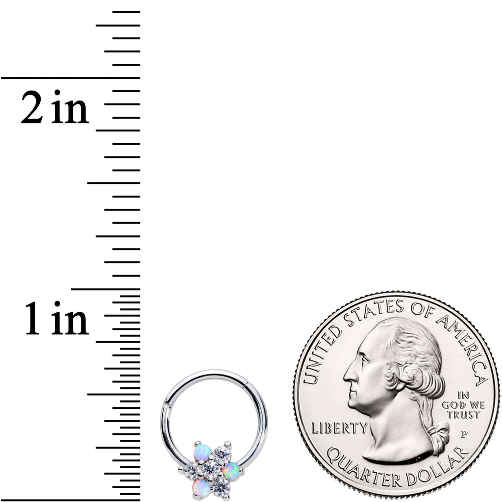 16G 3/8 White Synthetic Opal Snow Star Hinged Segment Ring