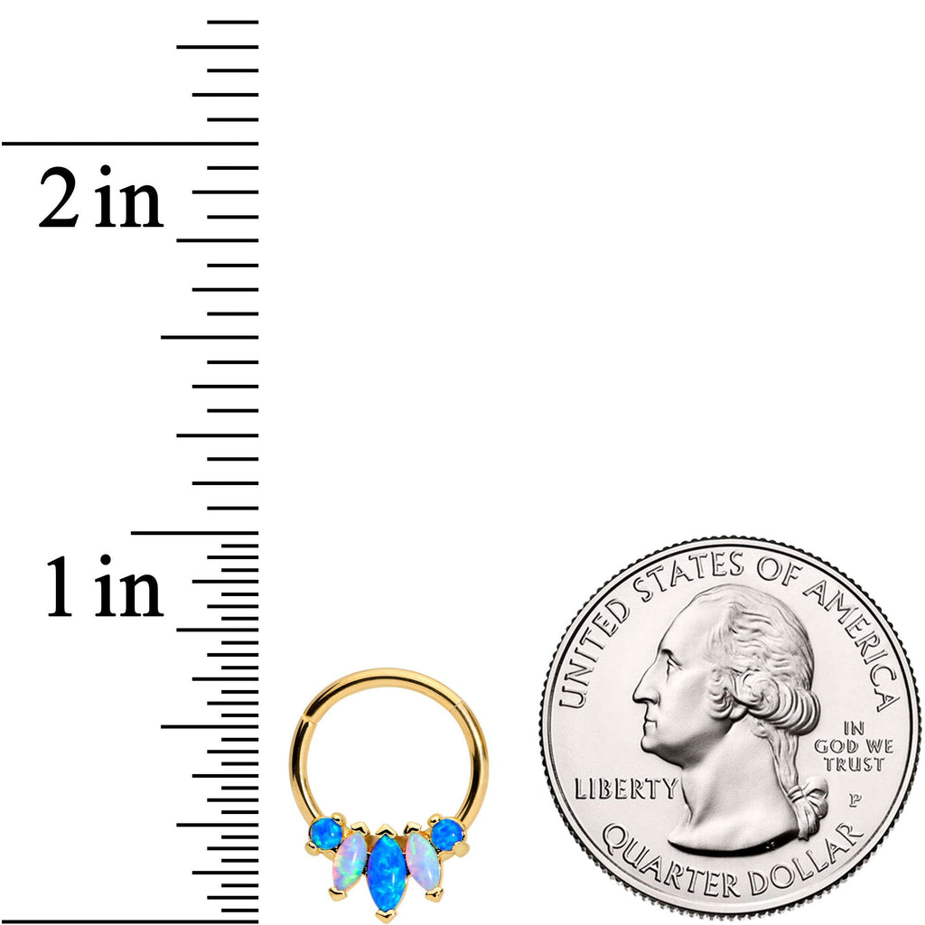 16G 3/8 Blue White Synthetic Opal Gold Tone Hinged Segment Ring