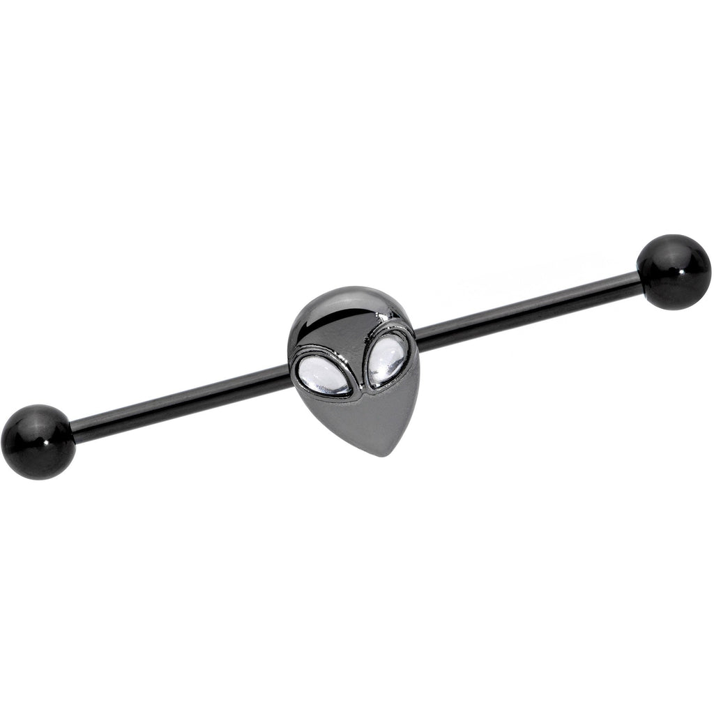 14G Clear Gem Black Alien Invader Industrial Barbell 38mm